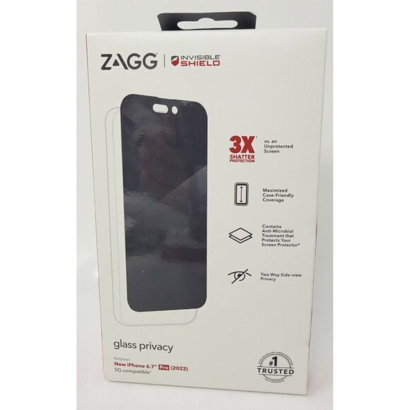 Zagg Glass Privacy Screen Protector for iPhone 14 Pro Max 2022, Antimicrobial - Picture 1 of 2